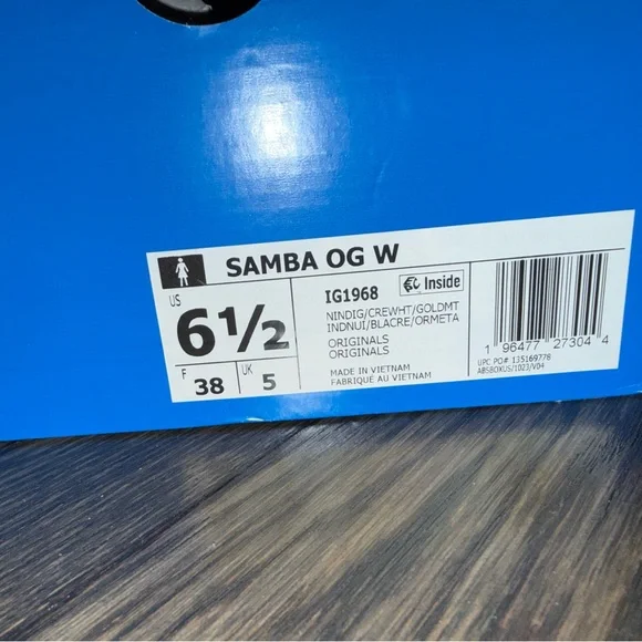 adidas Samba OG W in Navy/Cloud White with Gold Accents - Picture 3 of 7